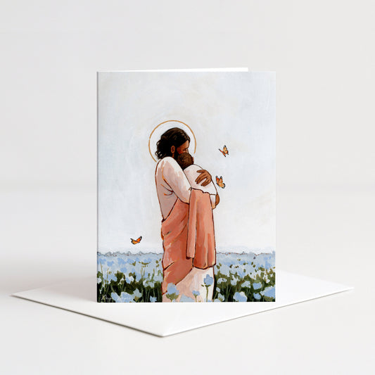 'Among The Forget Me Nots' (dark hair) greeting card