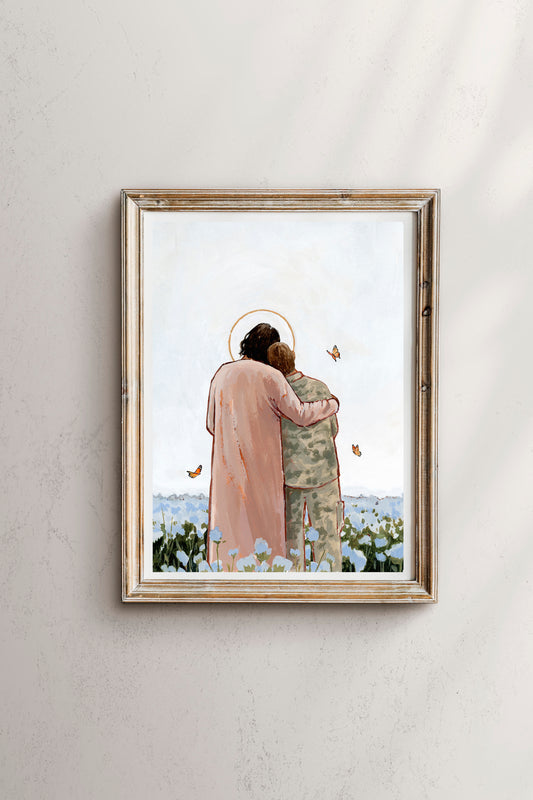 'Among The Forget Me Nots' Print (male veteran)