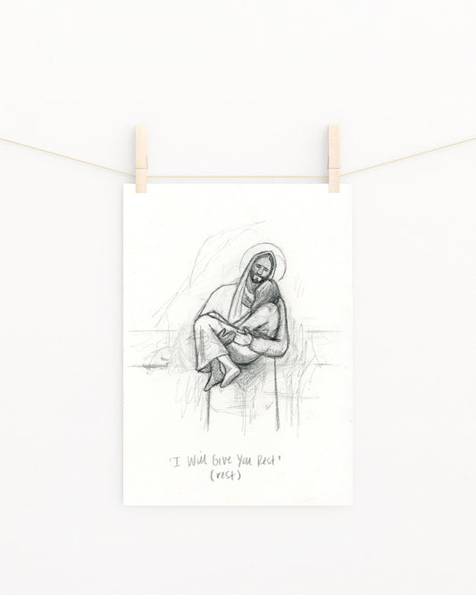 'I Will Give You Rest' Sketch Print