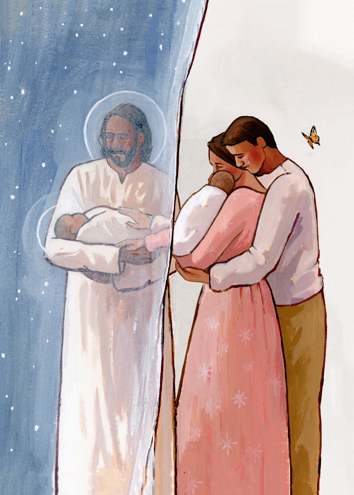 'I Know He Holds You Among The Stars' (one baby with Jesus, one with parents)