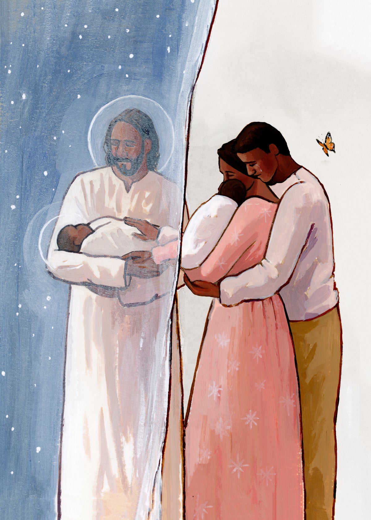 'I Know He Holds You Among The Stars' (one baby with Jesus, one with parents)