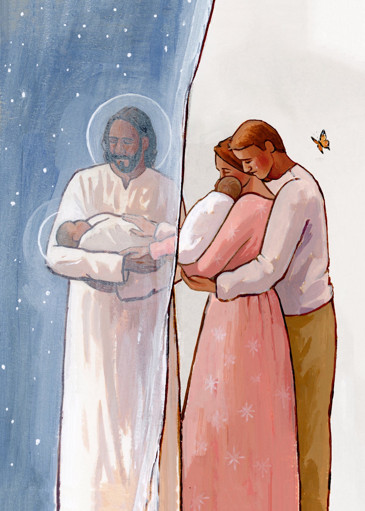 'I Know He Holds You Among The Stars' (one baby with Jesus, one with parents)