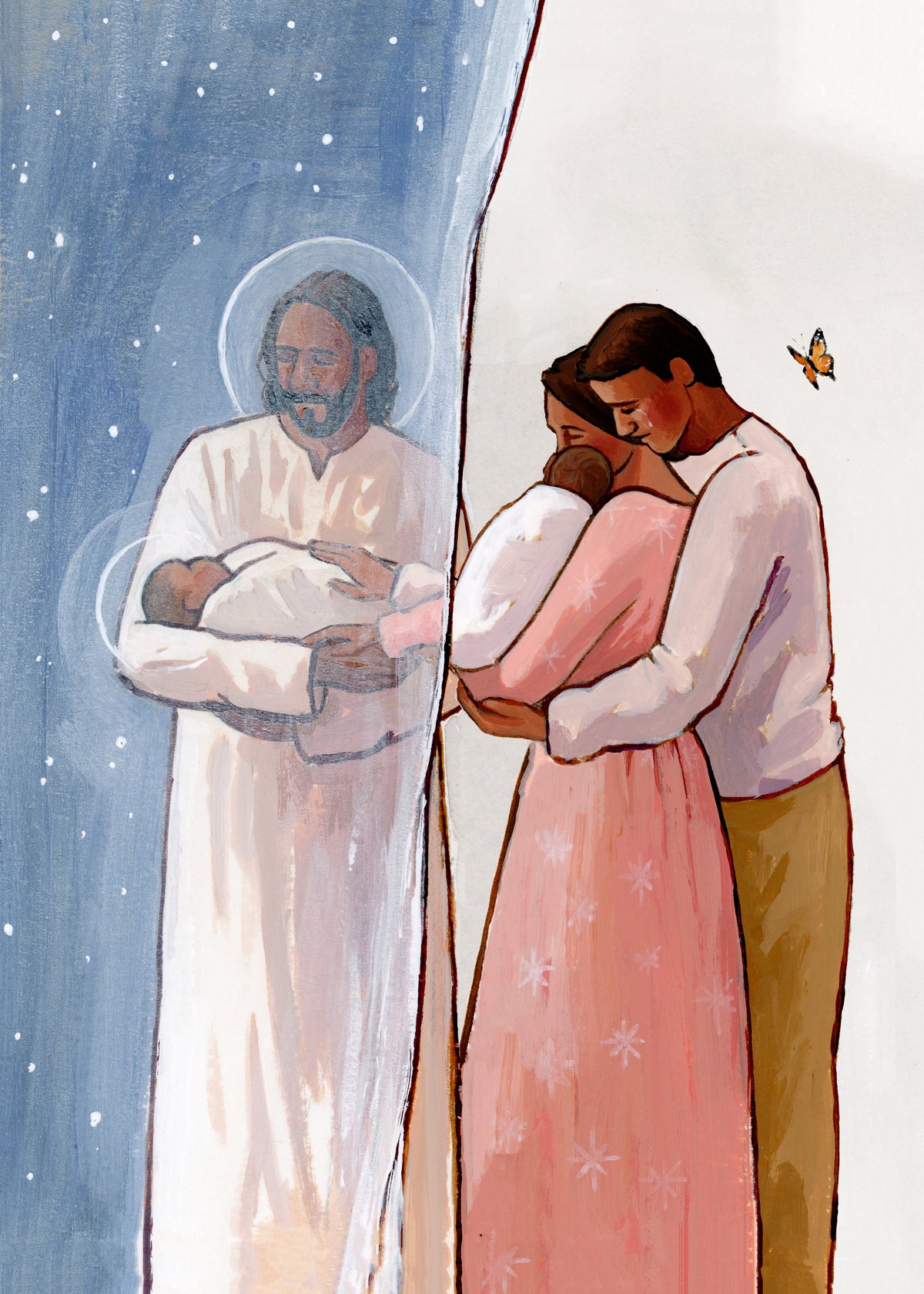 'I Know He Holds You Among The Stars' (one baby with Jesus, one with parents)