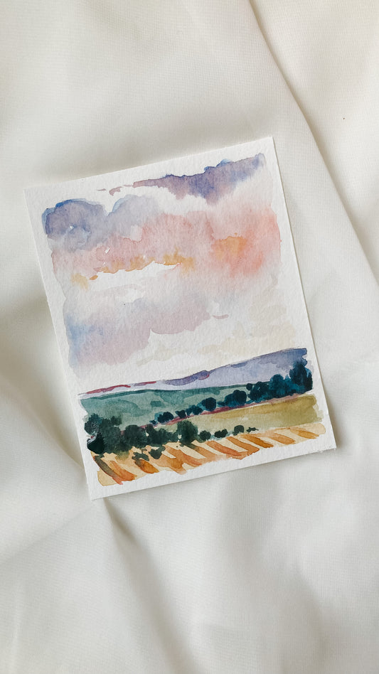 Peach Skies Landscape 4x5 original painting